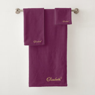 Gouden Kalligrafie Naam Bordeaux Trendy Sjabloon Bad Handdoek