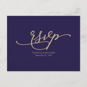 Gouden kalligrafie Navy Blue Trouw-RSVP Briefkaart