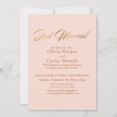 Gouden kalligrafie Net getrouwd Blush roze ontvang Kaart (Voorkant)