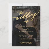 Gouden kalligrafie overlay foto QR CODE bruiloft Kaart (Voorkant)