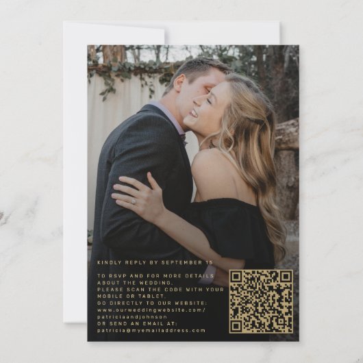 Gouden kalligrafie overlay foto QR CODE bruiloft Kaart (Achterkant)