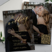 Gouden kalligrafie overlay foto QR CODE bruiloft Kaart