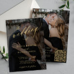 Gouden kalligrafie overlay foto QR CODE bruiloft Kaart<br><div class="desc">Elegante romantische trendy luxe foto alles in een bruiloft uitnodiging met "de bruiloft van" faux gouden tekst en zwarte overlay met een chique kalligrafie script. Personaliseer het met uw 2 foto's en uw scannen QR CODE (automatisch gegenereerd met uw URL link) naar de website voor RSVP online en meer details....</div>