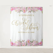 Gouden kalligrafie Roze Bloem Bruiloftsborrel Wandkleed (Voorkant)