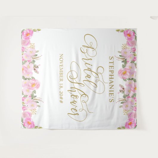 Gouden kalligrafie Roze Bloemige Bruidsdouche Wandkleed (Voorkant (horizontaal))