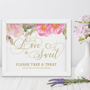 Gouden kalligrafie Roze bloemrijke Liefde is zoet Poster