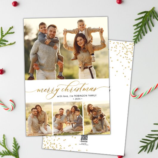 Gouden kalligrafie Script 4 Fotocollage Kerstmis Feestdagenkaart