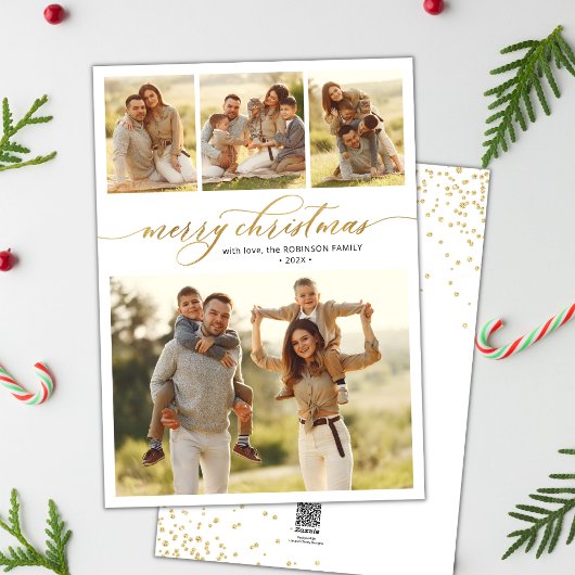 Gouden kalligrafie Script 4 Multi Photo Christmas Feestdagenkaart