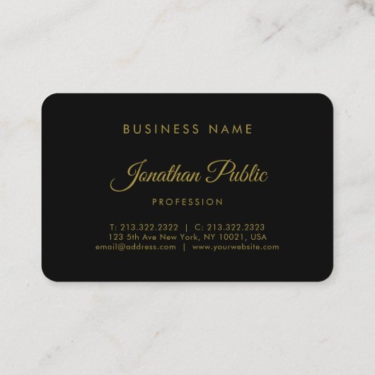 Gouden Kalligrafie Script Eenvoudig Zwart Aantrekk Visitekaartje (Achterkant)