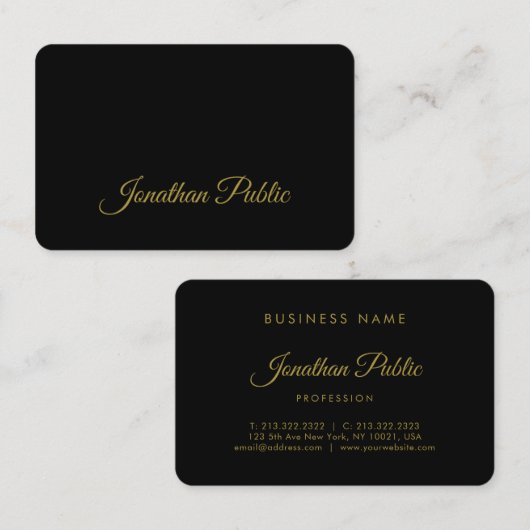 Gouden Kalligrafie Script Eenvoudig Zwart Aantrekk Visitekaartje (Voorkant / Achterkant)
