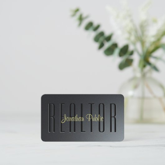 Gouden Kalligrafie Script Zwart & Grijs makelaar Visitekaartje (Staand voorkant)