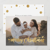 Gouden Kalligrafie Sneeuwvlok Foto Vrolijk Kerstfe Feestdagenkaart (Voorkant / Achterkant)