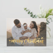 Gouden Kalligrafie Sneeuwvlok Foto Vrolijk Kerstfe Feestdagenkaart (Staand voorkant)