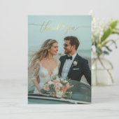 Gouden Kalligrafie Trouwfoto Dank u kaart (Staand voorkant)