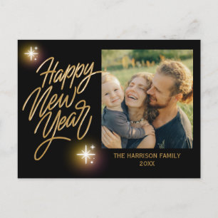 Gouden Kalligrafie Twinkle Star Foto Nieuwjaar Zwa Briefkaart
