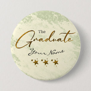 Gouden kalligrafie voor haar groene afstudeercadea ronde button 7,6 cm