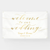 Gouden kalligrafie Wit Welkom op onze bruiloft Spandoek (Horizontaal)