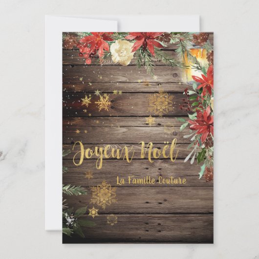 Gouden Kalligrafie Woodland Franse Joyeux Noel Kaa Kaart (Achterkant)