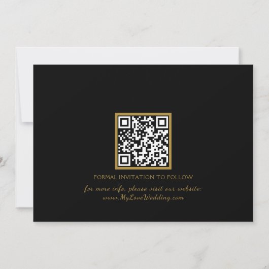 Gouden Kalligrafie Zwart QR Save the Date (Achterkant)