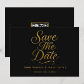 Gouden Kalligrafie Zwart QR Save the Date (Voorkant / Achterkant)