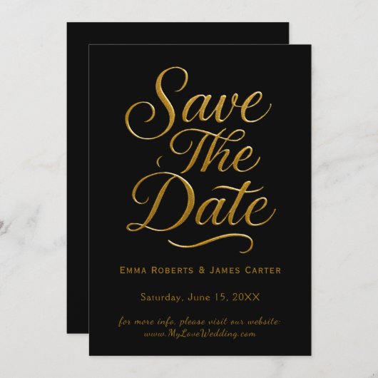 Gouden kalligrafie Zwart Save the Date (Voorkant / Achterkant)