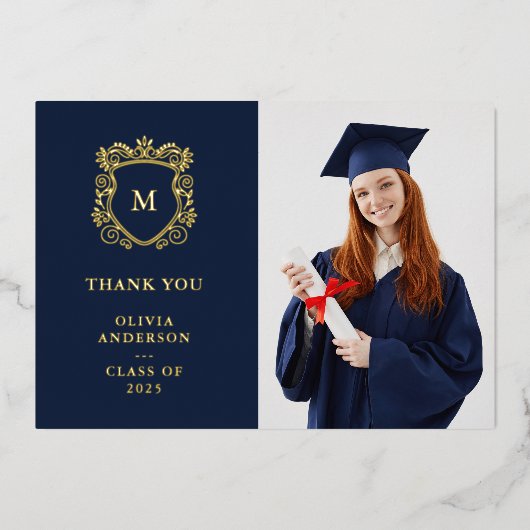 gouden kam | Elegant Afstuderen Bedankt Gold Folie Uitnodiging (Voorkant)