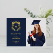 gouden kam | Elegant Afstuderen Bedankt Gold Folie Uitnodiging (Staand Voorkant)