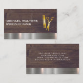 Gouden kam en schaar houten metalen rand visitekaartje (Voorkant / Achterkant)