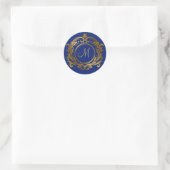 Gouden kam met monogram initiaal op blauw ronde sticker (Tas)