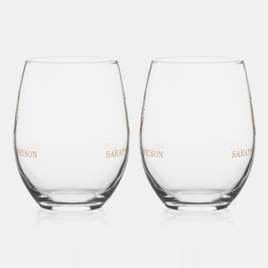 gouden kam monogram bruiloft wijnglas zonder voet (Links)