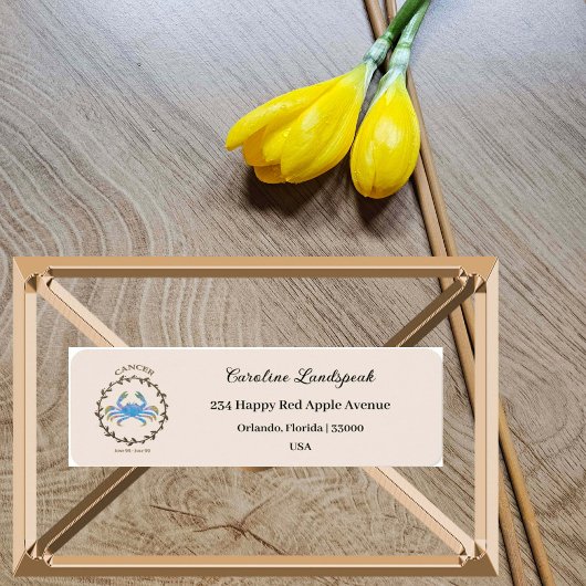 Gouden Kanker Dierenriem Teken, Gebosseerd Bloemen Etiket