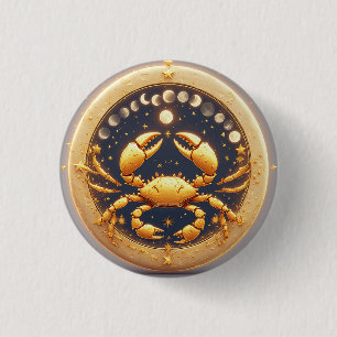 Gouden Kanker Kosmische Dierenriem Ronde Button 3,2 Cm