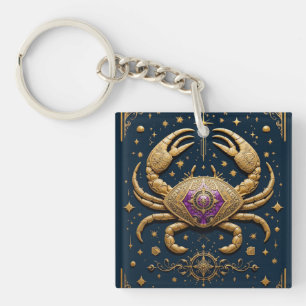 Gouden Kanker Zodiac Symbool op Donkere Achtergron Sleutelhanger