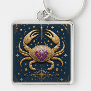 Gouden Kanker Zodiac Symbool op Donkere Achtergron Sleutelhanger