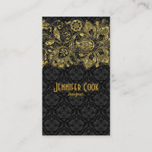 Gouden Kant & Bloemen Damasks Visitekaartje