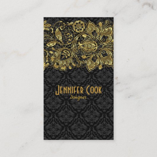 Gouden Kant & Bloemen Damasks Visitekaartje (Voorkant)