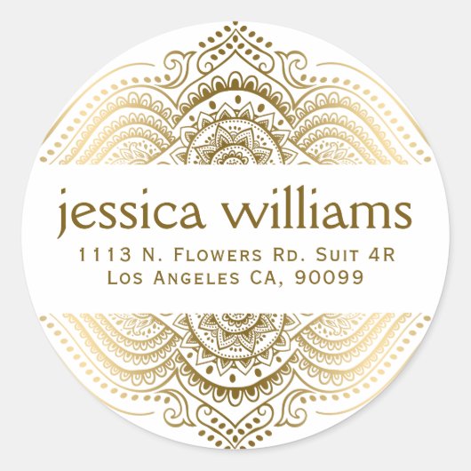 Gouden Kant Bloemen Paisley Geometrisch Ontwerp 2 Ronde Sticker (Voorkant)