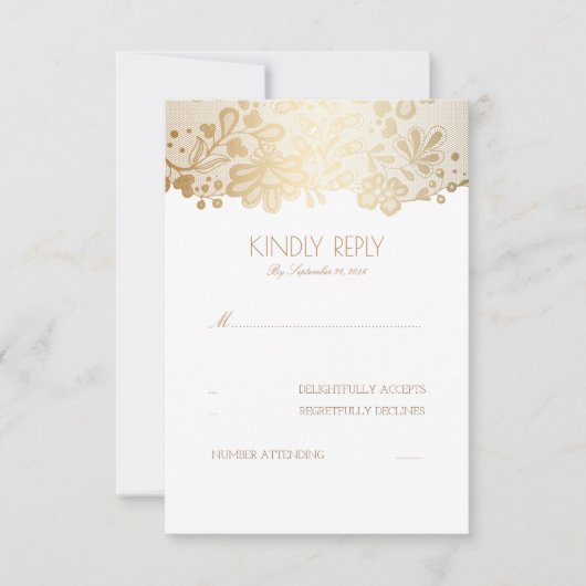 Gouden kant Elegante bruiloft RSVP-kaarten RSVP Kaartje (Voorkant)