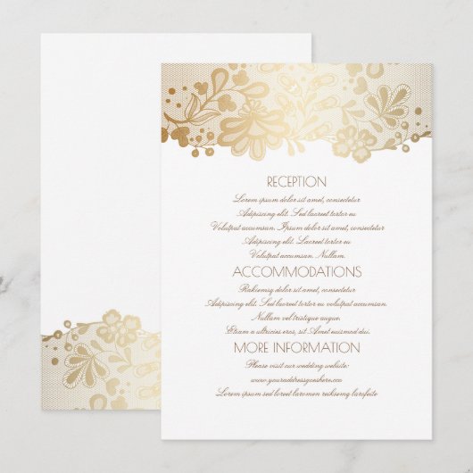 Gouden kant Elegante Witte Trouwinformatie Informatiekaartje (Voorkant / Achterkant)