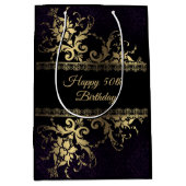 Gouden kant en bloemen medium cadeauzakje (Voorkant)