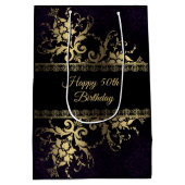 Gouden kant en bloemen medium cadeauzakje (Achterkant)