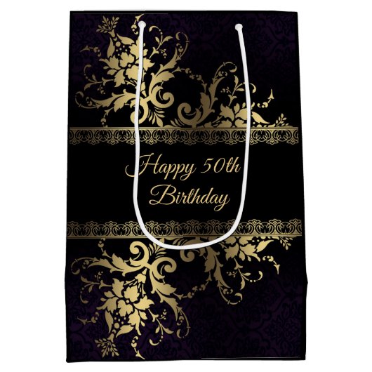 Gouden kant en bloemen medium cadeauzakje (Achterkant)