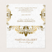 Gouden kant en witte damast visitekaartje (Buitenkant ongevouwen)