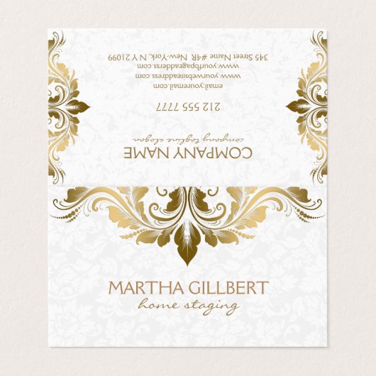 Gouden kant en witte damast visitekaartje (Buitenkant ongevouwen)