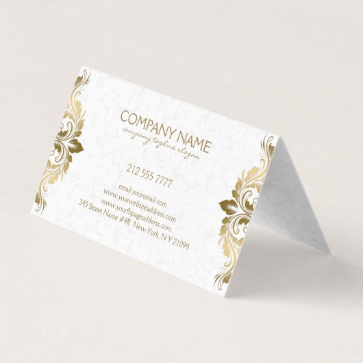 Gouden kant en witte damast visitekaartje (Achterkant)