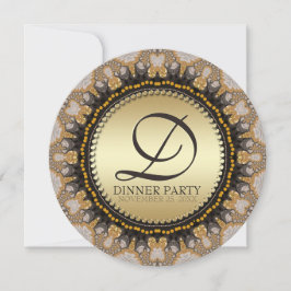 Gouden Kant Fractals Dinner Party (Rond) Uitnodigi Kaart