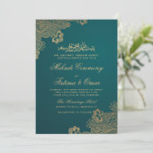 Gouden Kant Groene Islamitische Moslim Mehndi Cere Kaart (Staand voorkant)