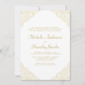 Gouden kant hoeken Elegante bruiloft uitnodiging (Voorkant)