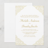 Gouden kant hoeken Elegante bruiloft uitnodiging (Voorkant / Achterkant)