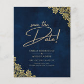 Gouden kant Navy Blauwe All-in-1 Trouw Uitnodiging (Voorkant)